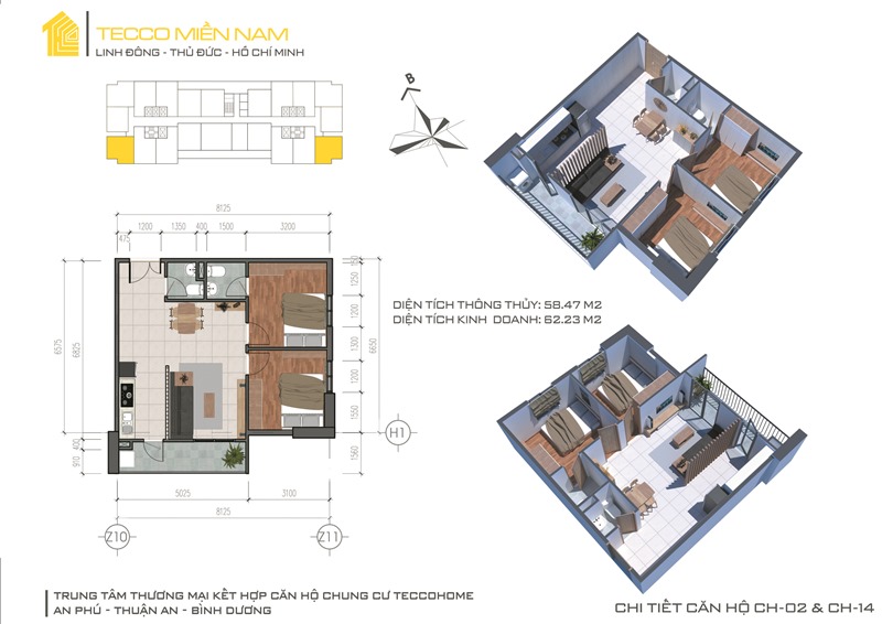 thiết kế căn hộ Tecco Home An Phú 2 phong ngu goc 62 m